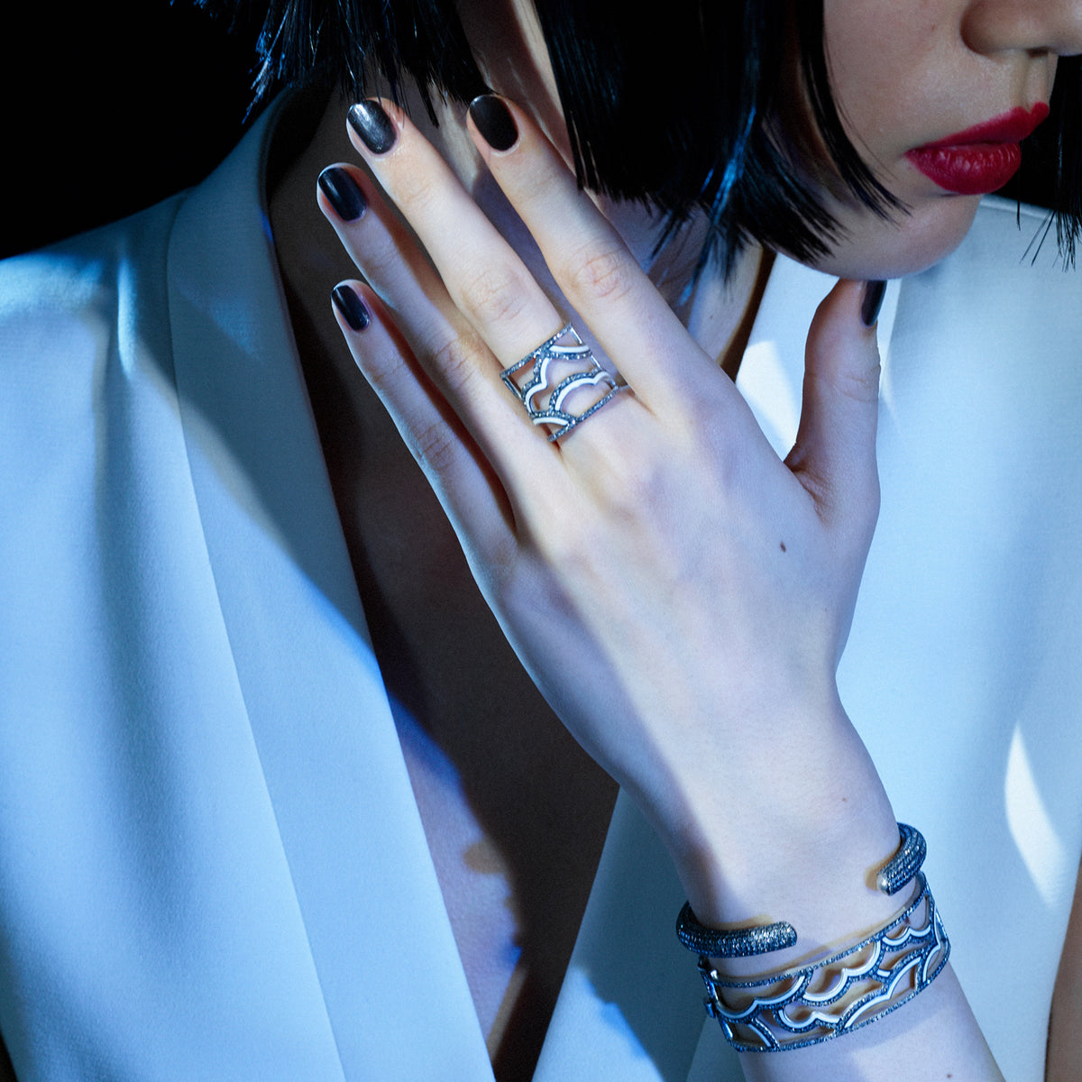 夕霧 silver925 pave diamonds with enamel ring – sharanpoi
